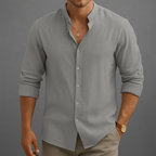 Linen Button-Up Shirt – Men's Band Collar Summer Shirt | Avani — Hopeforwho (view 4)