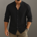 Linen Button-Up Shirt – Men's Band Collar Summer Shirt | Avani — Hopeforwho (view 2)