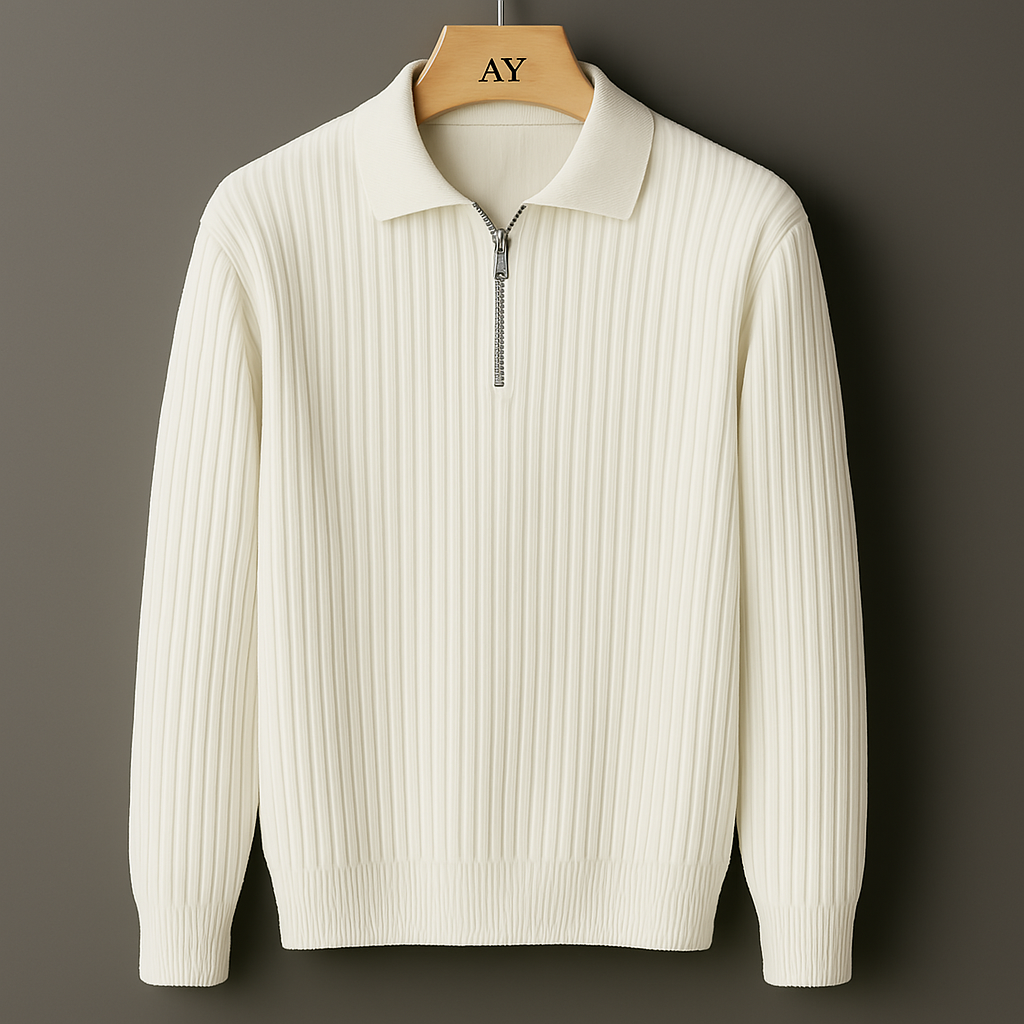 Quarter-Zip Sweater – Cotton Ribbed Men's Sweater | Savoni — Hopeforwho (view 2)