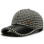 Houndstooth Cap – Leather Brim Adjustable Hat | Milano — Hopeforwho (view 7)