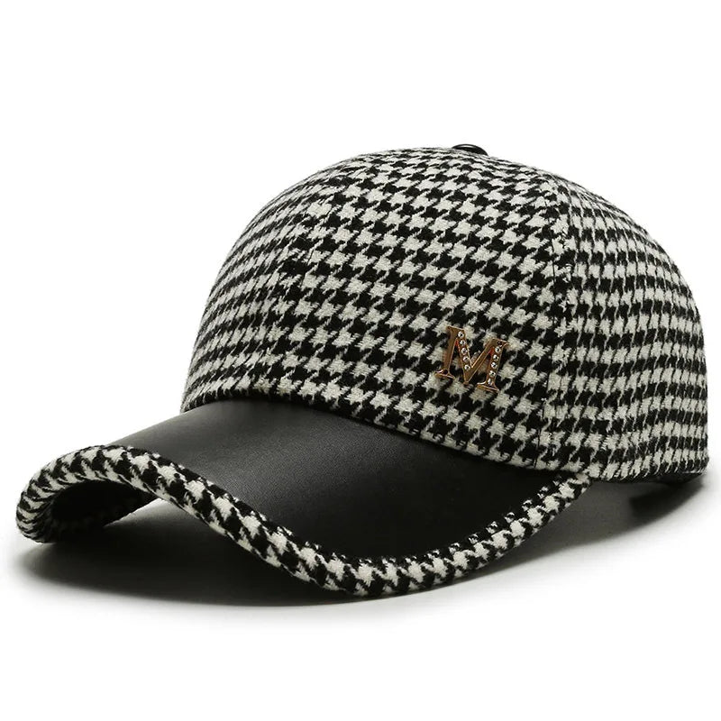 Houndstooth Cap – Leather Brim Adjustable Hat | Milano — Hopeforwho (view 7)