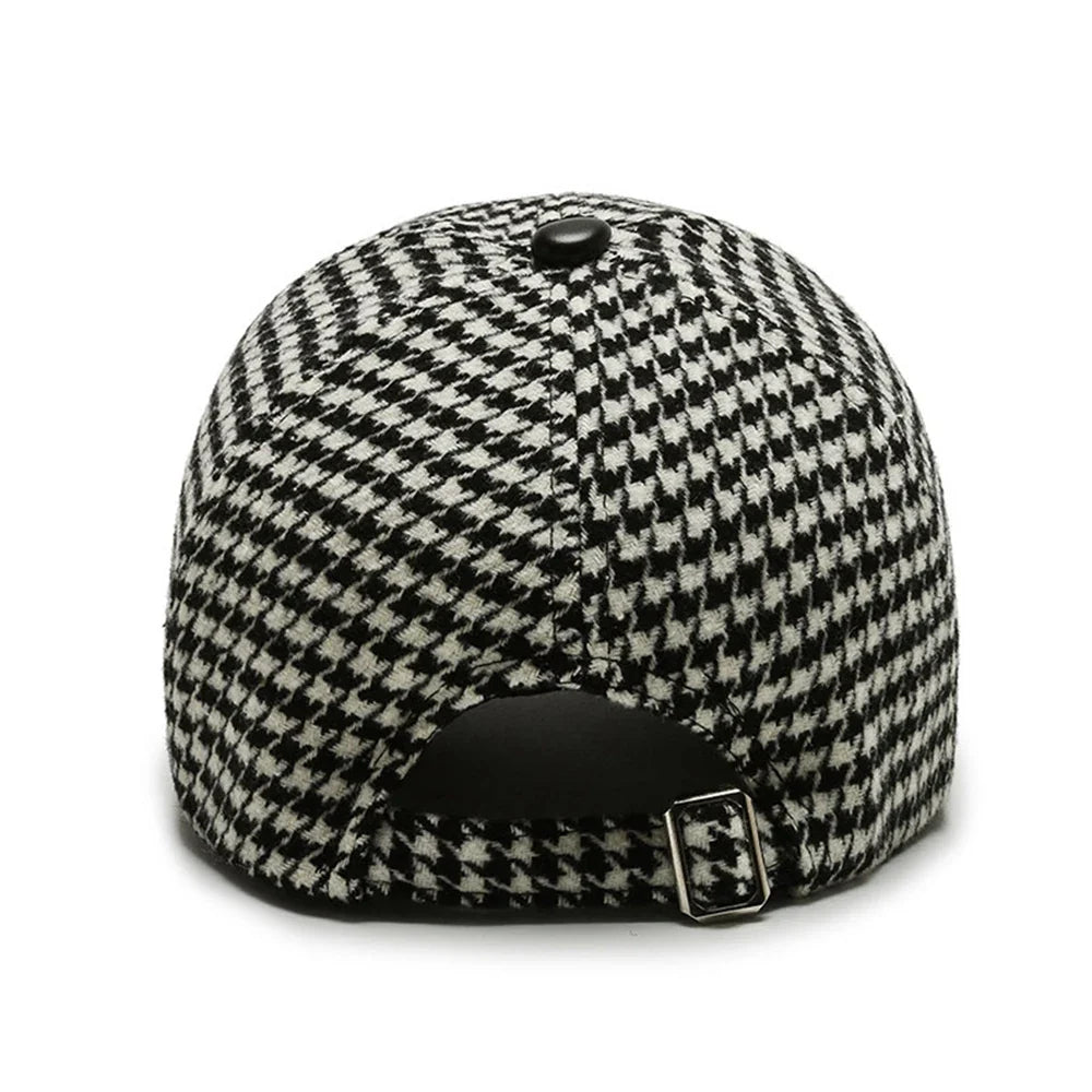 Houndstooth Cap – Leather Brim Adjustable Hat | Milano — Hopeforwho (view 6)