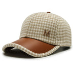 Houndstooth Cap – Leather Brim Adjustable Hat | Milano — Hopeforwho (view 8)