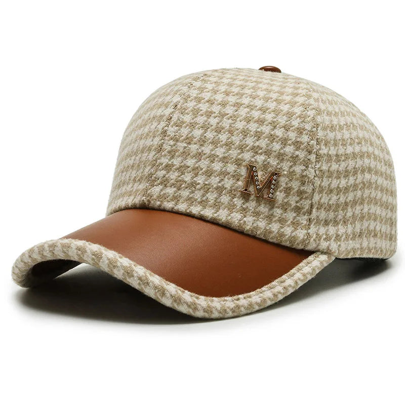 Houndstooth Cap – Leather Brim Adjustable Hat | Milano — Hopeforwho (view 8)