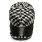 Houndstooth Cap – Leather Brim Adjustable Hat | Milano — Hopeforwho (view 5)