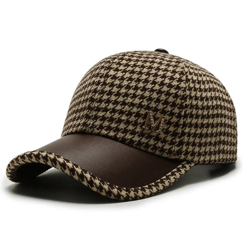 Houndstooth Cap – Leather Brim Adjustable Hat | Milano — Hopeforwho