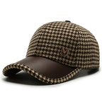 Houndstooth Cap – Leather Brim Adjustable Hat | Milano — Hopeforwho