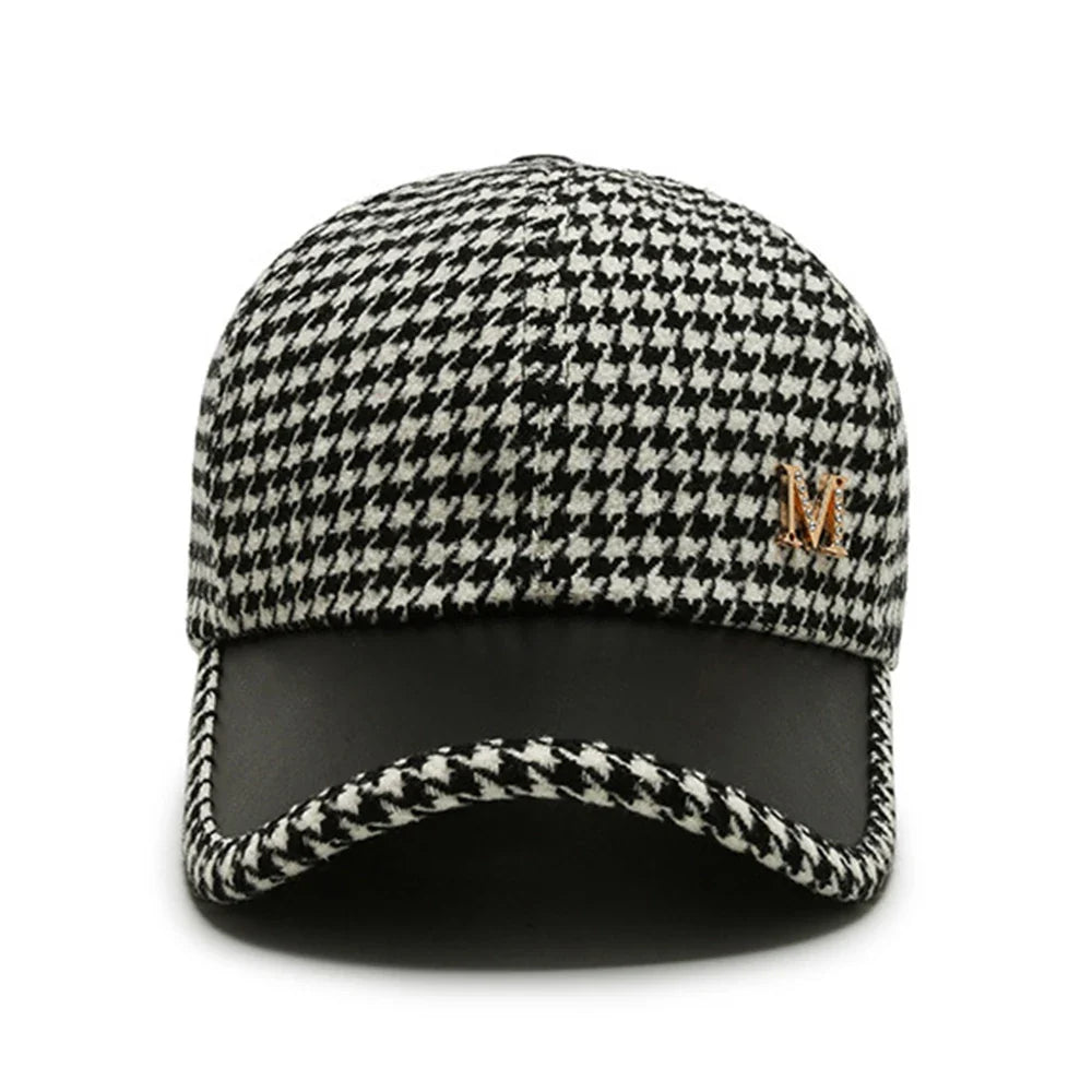 Houndstooth Cap – Leather Brim Adjustable Hat | Milano — Hopeforwho (view 3)