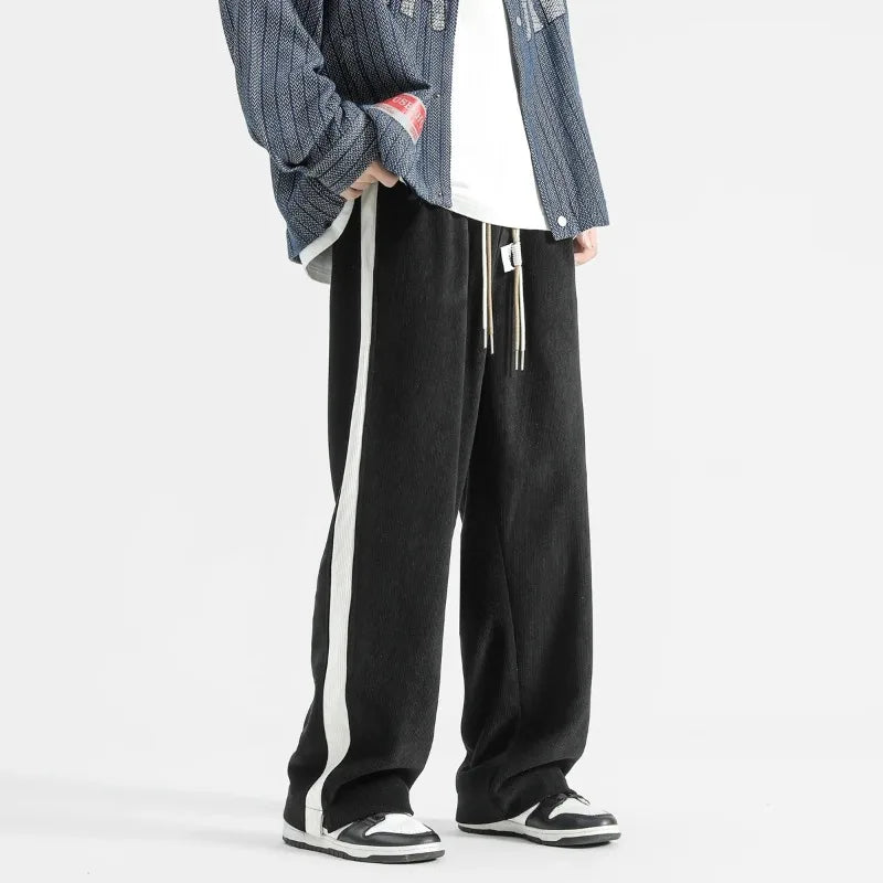 Wide-Leg Sweatpants Side Stripe – Men's Drawstring Lounge Pants | Marston — Hopeforwho (view 3)
