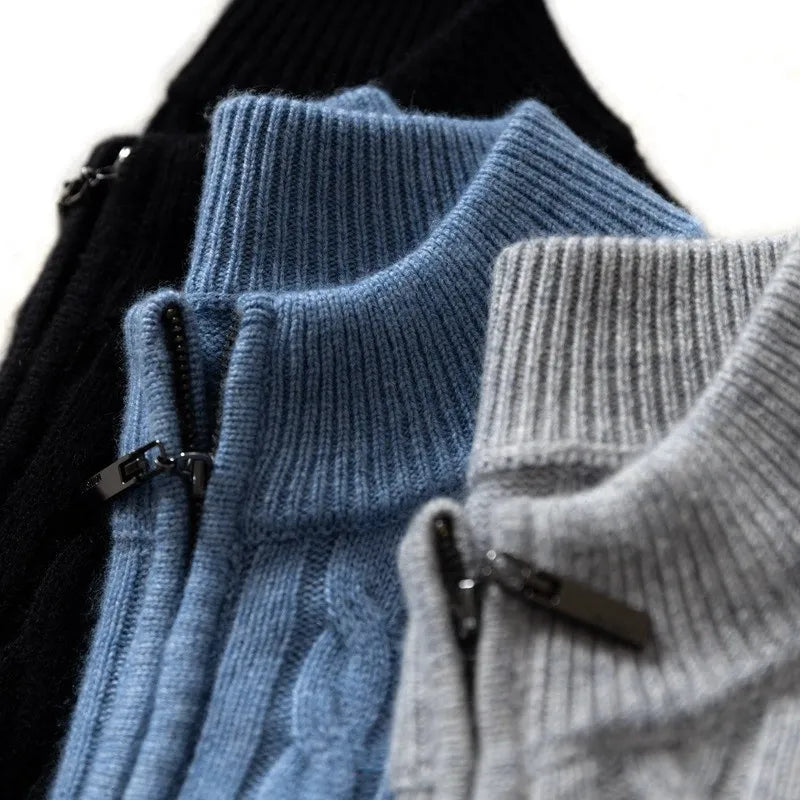 Wool Quarter-Zip Sweater – Men's Ribbed Collar | Savoni — Hopeforwho (view 7)