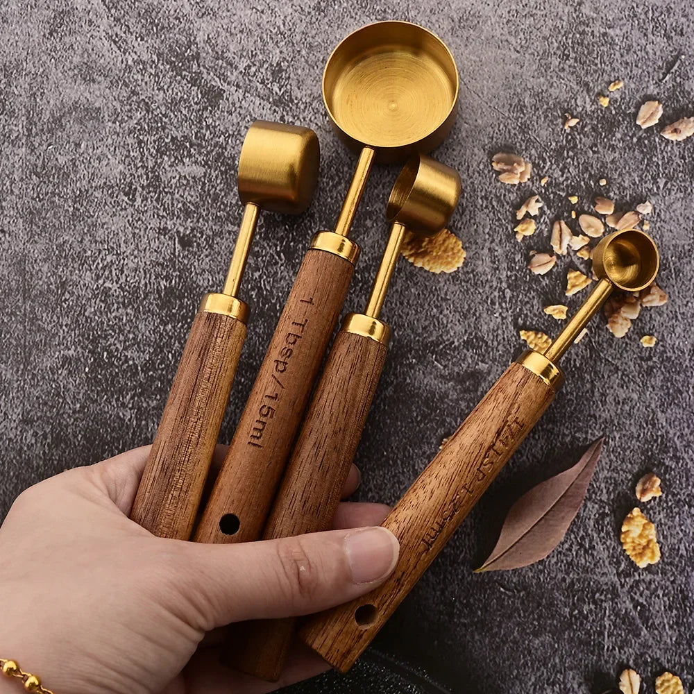 Wood and Steel Measuring Spoon Set — Hopeforwho (view 10)