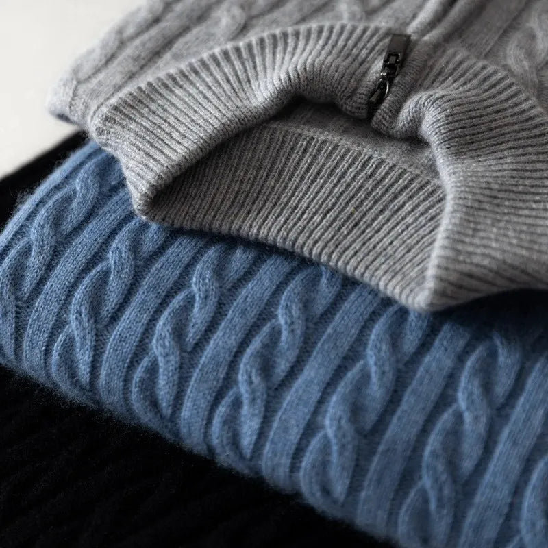 Wool Quarter-Zip Sweater – Men's Ribbed Collar | Savoni — Hopeforwho (view 8)