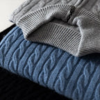 Wool Quarter-Zip Sweater – Men's Ribbed Collar | Savoni — Hopeforwho (view 8)