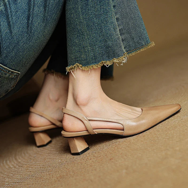Camille Genuine Leather Heels — Hopeforwho (view 7)
