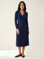 Side-Tie Wrap Midi Dress in Navy