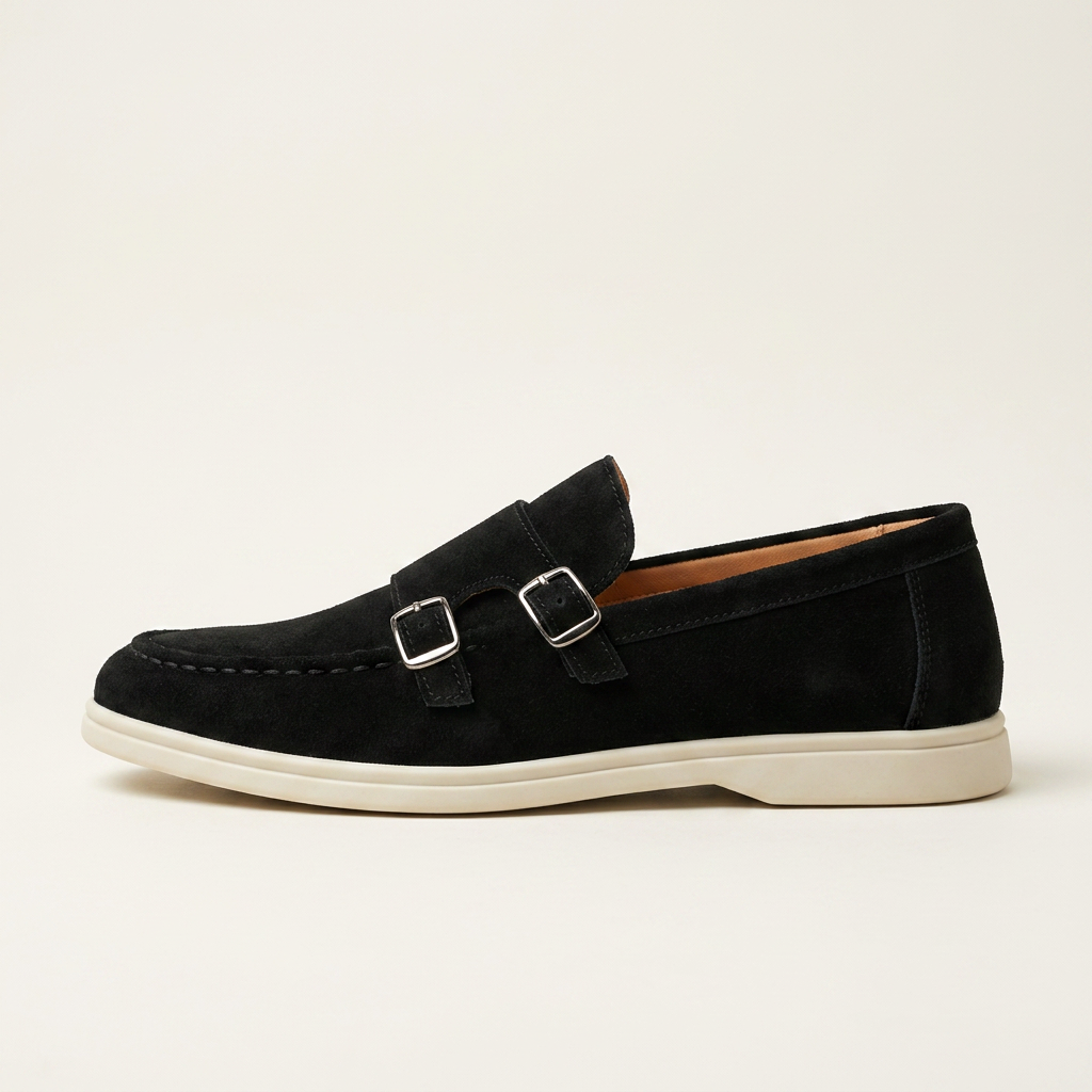 Como Suede Double-Buckle Loafers