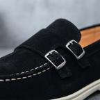 Como Suede Double-Buckle Loafers
