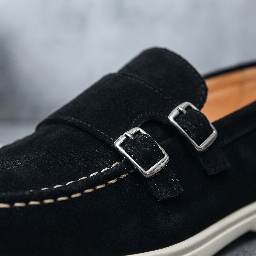 Como Suede Double-Buckle Loafers