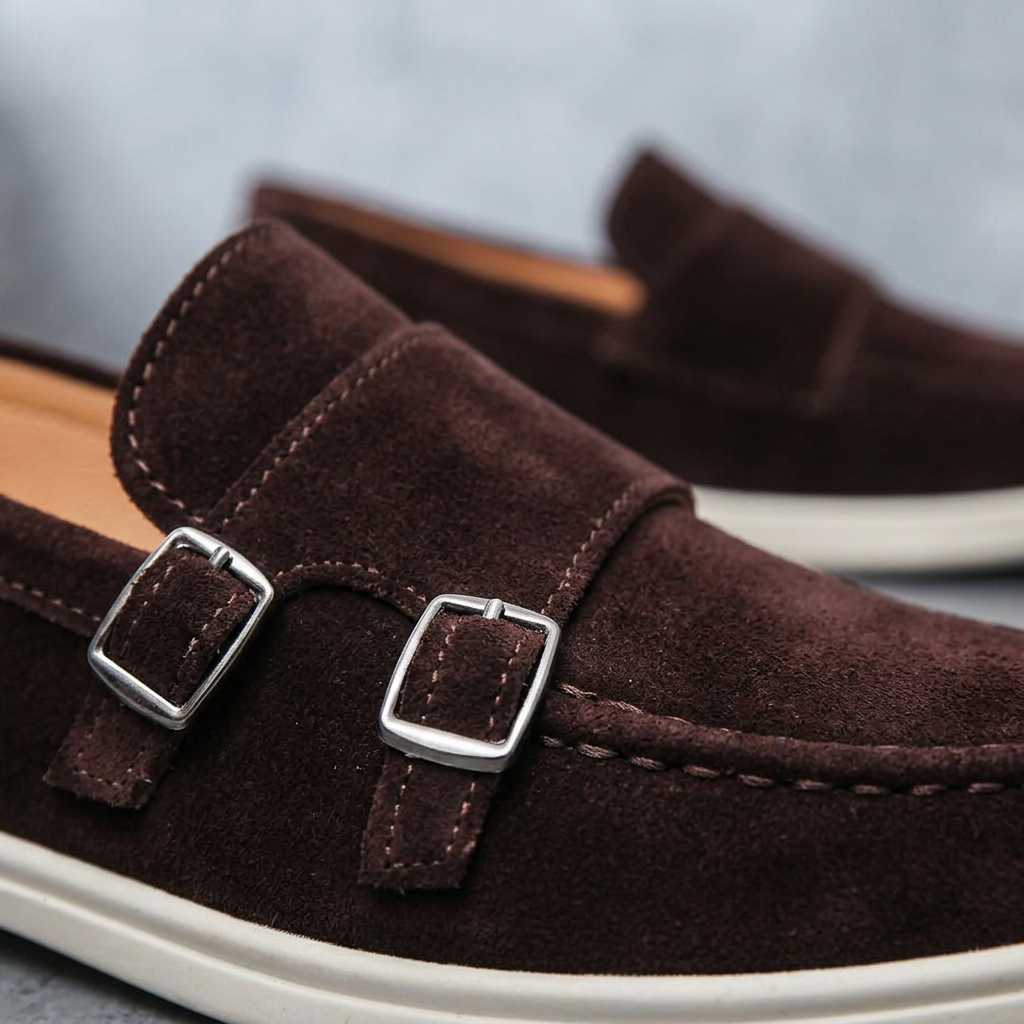 Como Suede Double-Buckle Loafers
