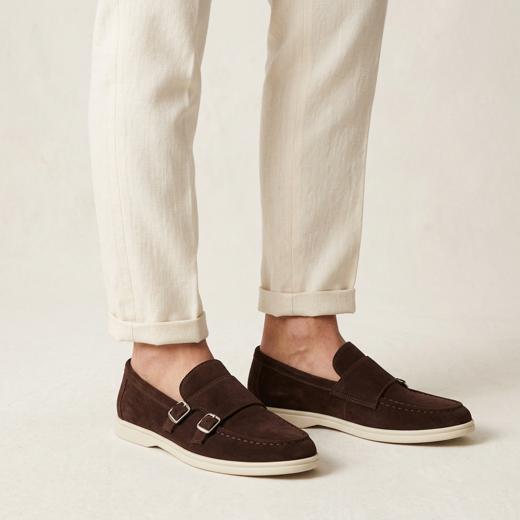 Como Suede Double-Buckle Loafers